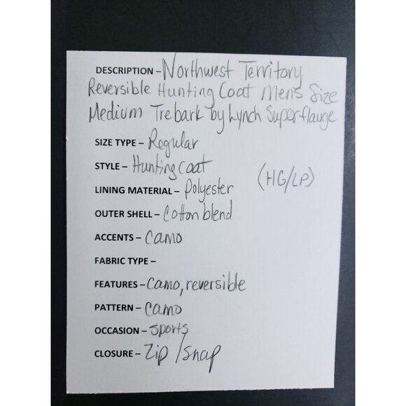 Northwest Territory Reversible Hunting Coat Men's Size Medium Trebark by Lynch S - Picture 10 of 10